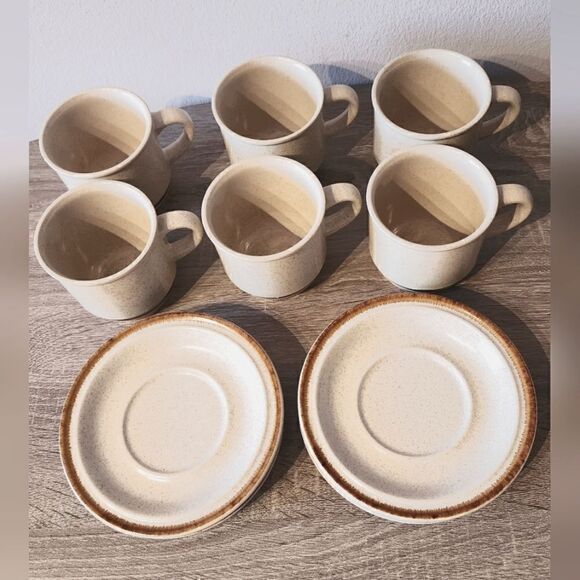 Vintage Japanese Stone Ware 6 Coffee Cup Yellow Brown Modern Kitchen Replacement - Picture 4 of 4